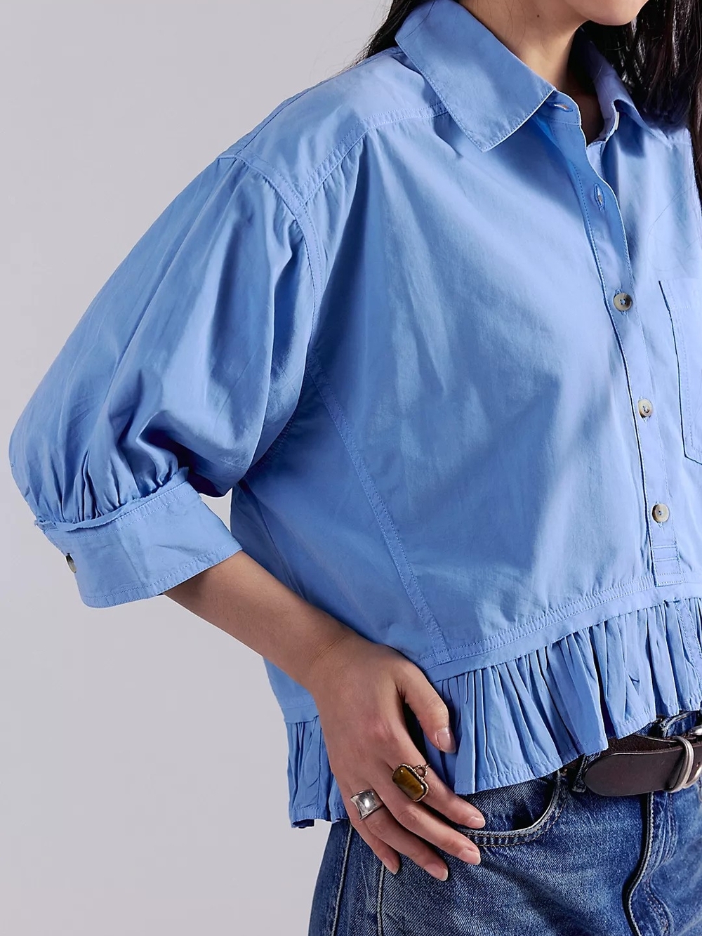 We The Free Ruffled Hem Button-Down Women's Top